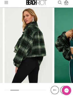Beach Riot Green Plaid Cropped Teddy Jacket
